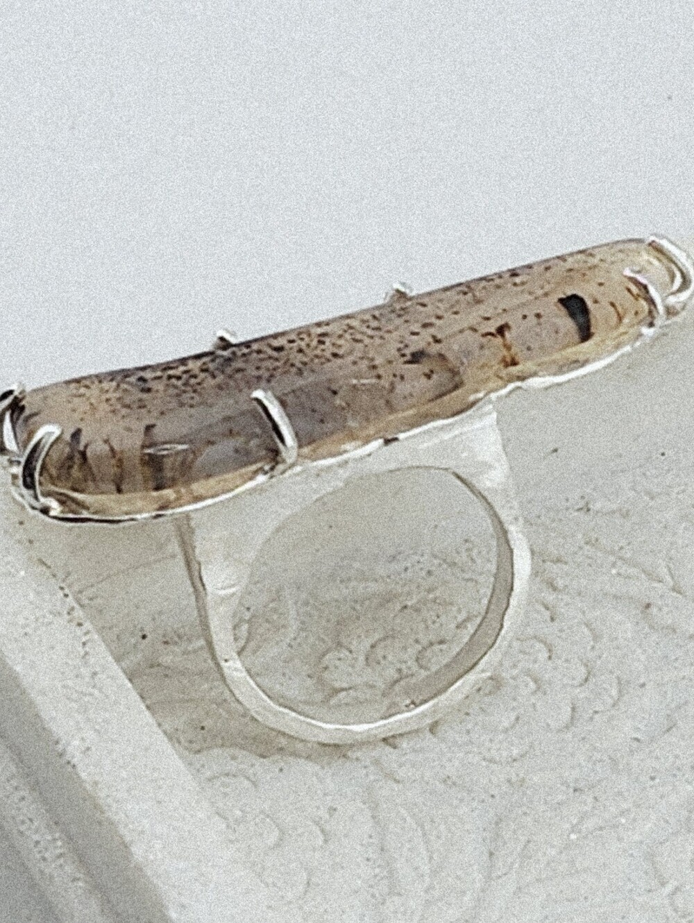 DENDRITIC GEMSTONE RING STATEMENT DESIGN HANDMADE RECYCLED STERLING SILVER 7.5 - Picture 9 of 16
